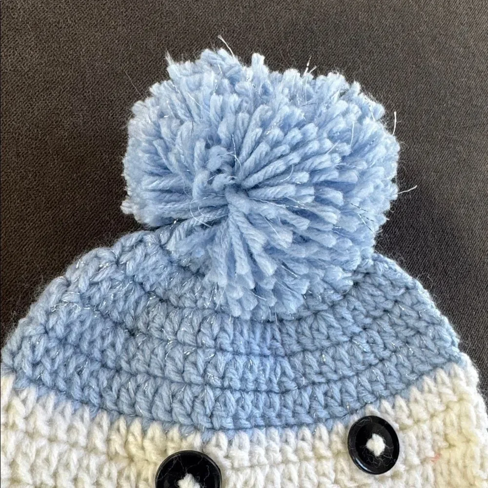 Daisy Baby Infant Toddler Snowman Beanie Hat Blue with Pom 6-12 months NEW